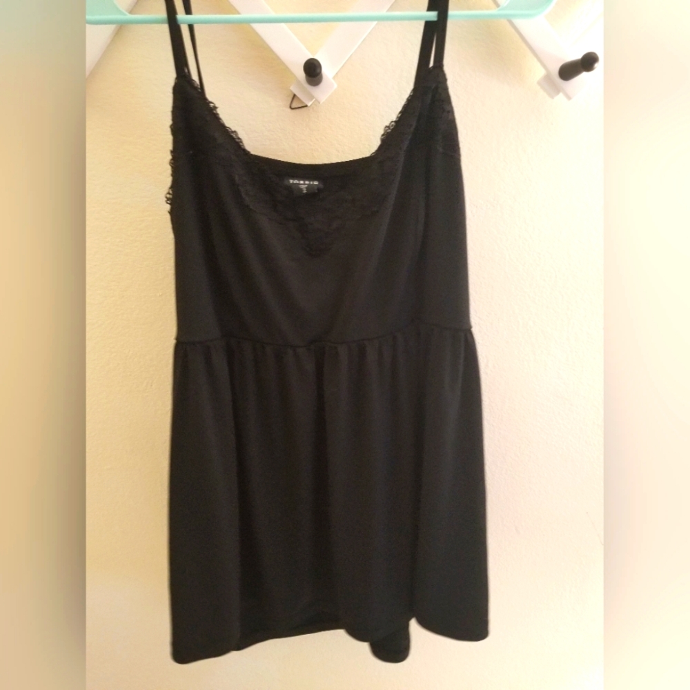 TORRID Black Lace Trim Spagetti Strap Peplum Top. Size 2 (2x)